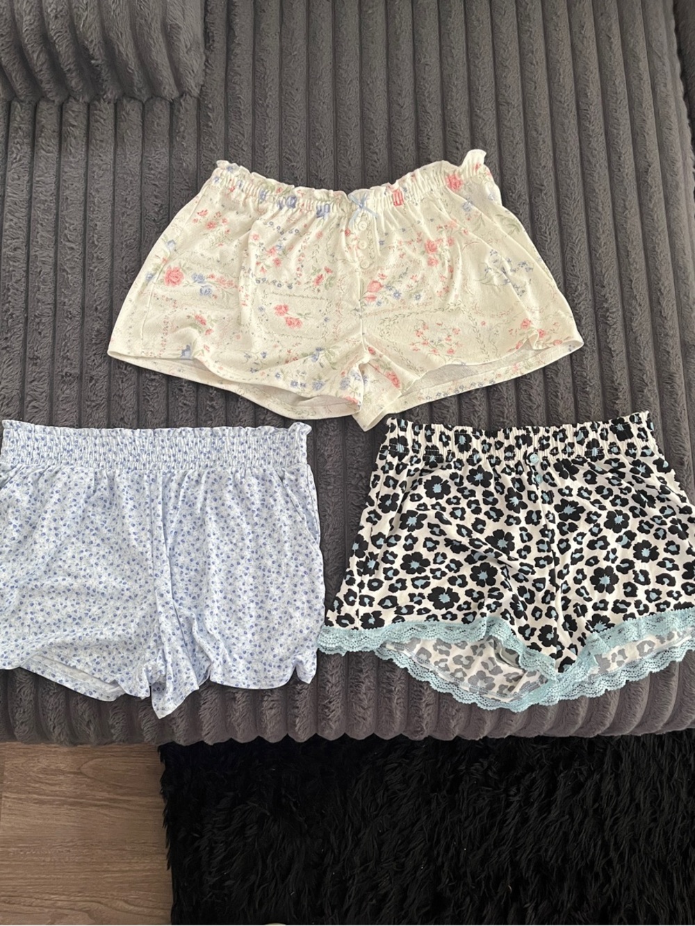 Women’s Elastic Waist Printed Sleep Shorts - Floral, Blue, and Leopard set